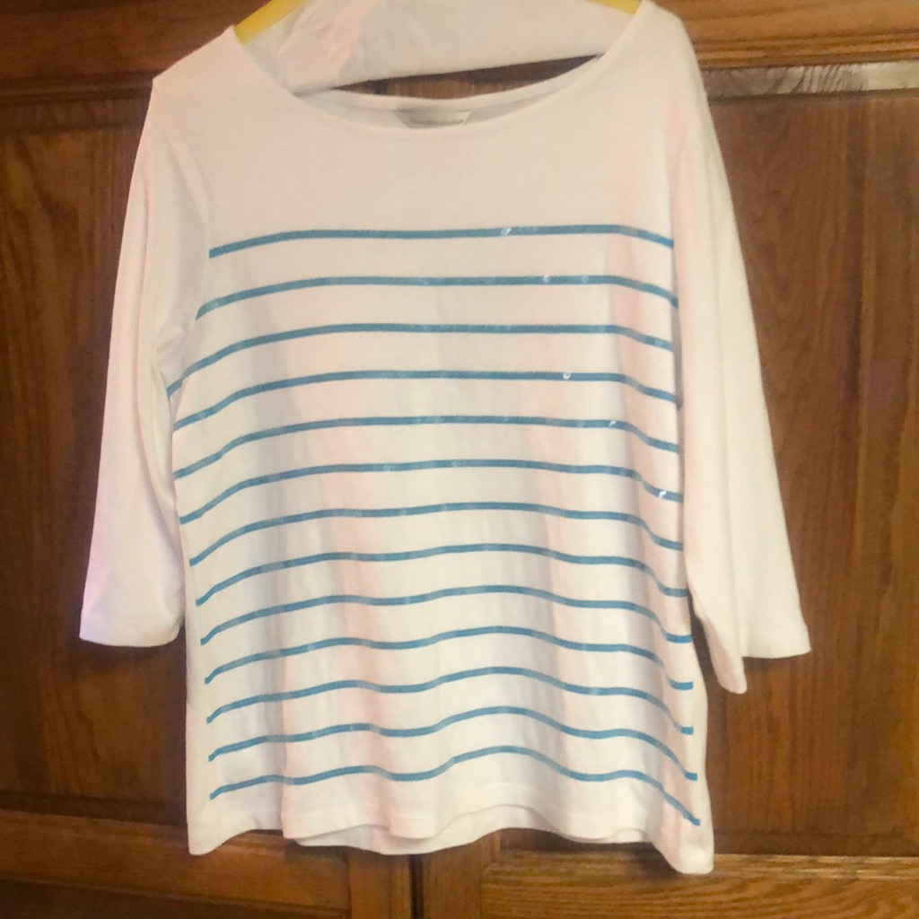 Christopher And Banks Darling Top 3/4 Sleeve White With Turquoise Sequence Xl